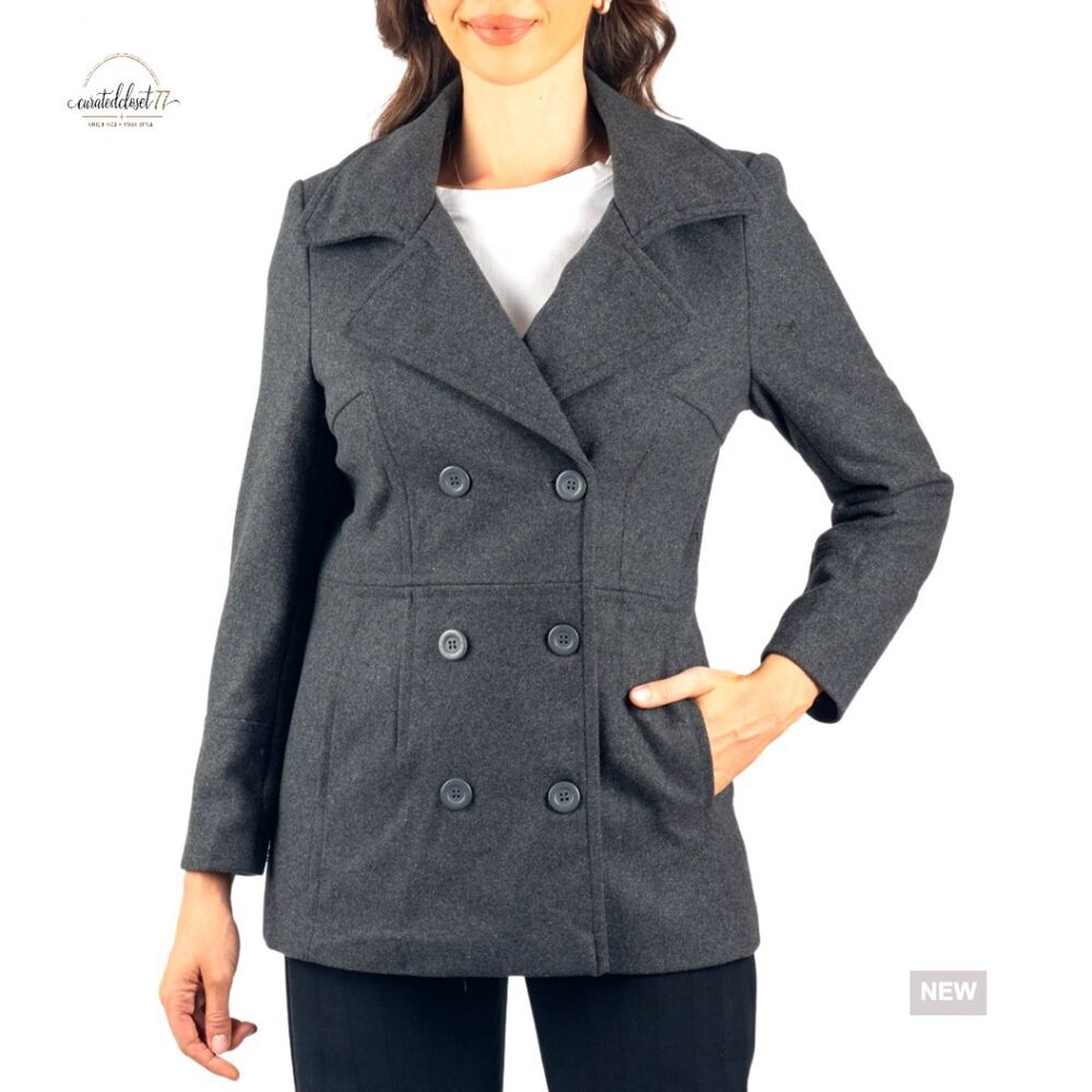 Wool Blend Peacoat Double Breasted 3/4 Length Classic Elegant Winter Outerwear